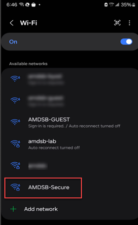 image of wi-fi screen to connect to amdsb-secure